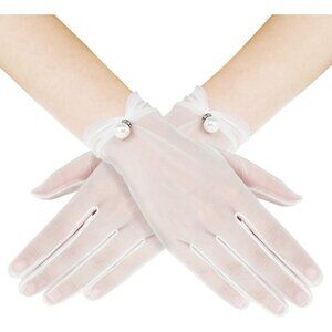 Women's White Banquet Tulle Short Lace Gloves Summer Party Wedding Dancing Prom